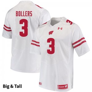 Men's Wisconsin Badgers NCAA #3 T.J. Bollers White Authentic Under Armour Big & Tall Stitched College Football Jersey CH31M10VR